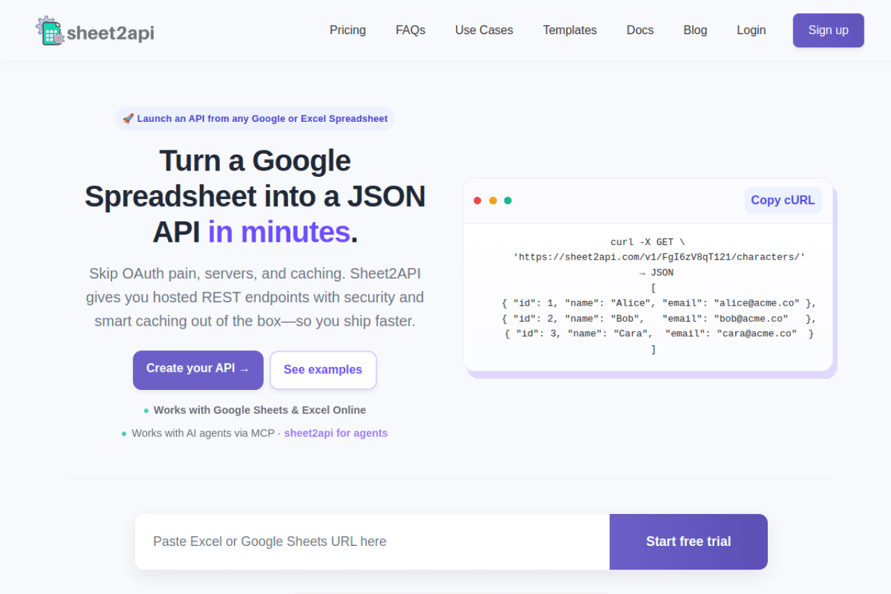 Présentation de Sheet2API